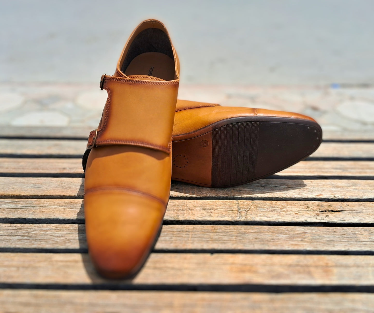 Double Strap Shoes Genuine Leather Cap toe Brown