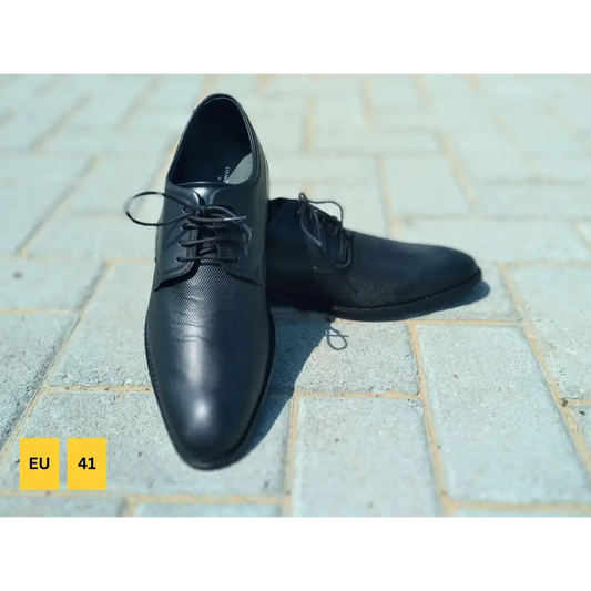 Derby Shoes Genuine Leather Plane Toe Black - Rambler Shoes FZE