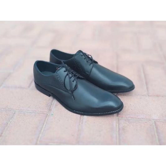 Derby Shoes Genuine Leather Plane Toe Black - Rambler Shoes FZE