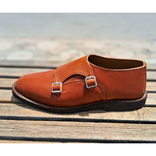 Double Strap Shoes Genuine Leather Plain toe Brown - 41 - Leather Shoes for men