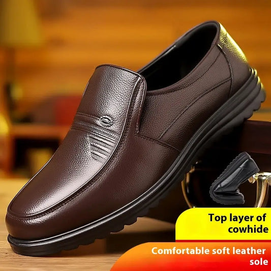 First Layer Cowhide Men’s Business Casual Non-slip Soft Leather Soft Sole Loafer Shoes Dubai
