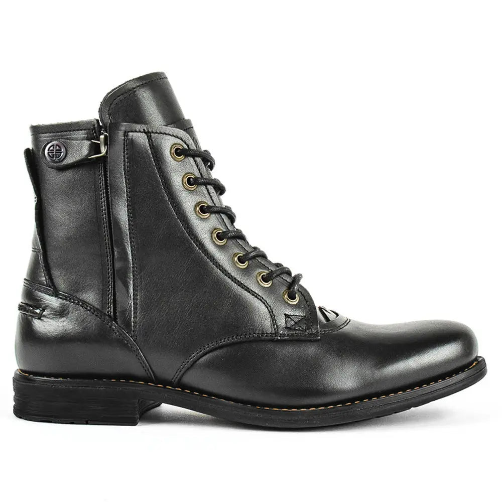 Men Cowboy Boots Retro Lace-up Martin Boot Round Toe Low Heel Shoes - Leather Shoes for men