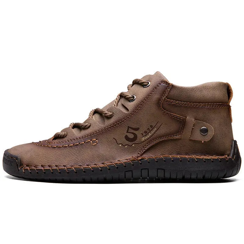 Men’s Foreign Trade Business Men’s Shoes Hand-Sewn - Khaki / single / 38 - Leather Shoes for men