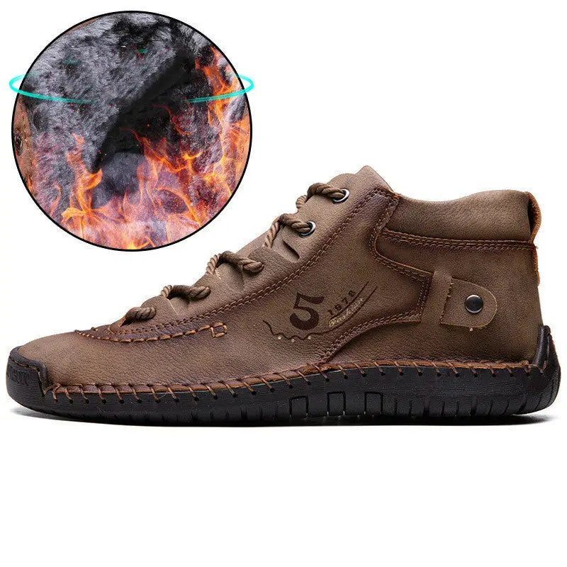 Men’s Foreign Trade Business Men’s Shoes Hand-Sewn - Khaki / xy600 cotton / 38 - Leather Shoes for men