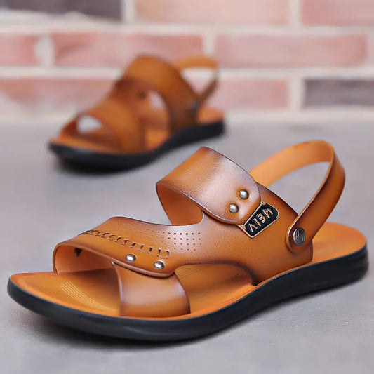 Men’s Genuine Leather Wear-resisting Non-slip Breathable Slippers_sandals in Dubai - Leather Shoes for men