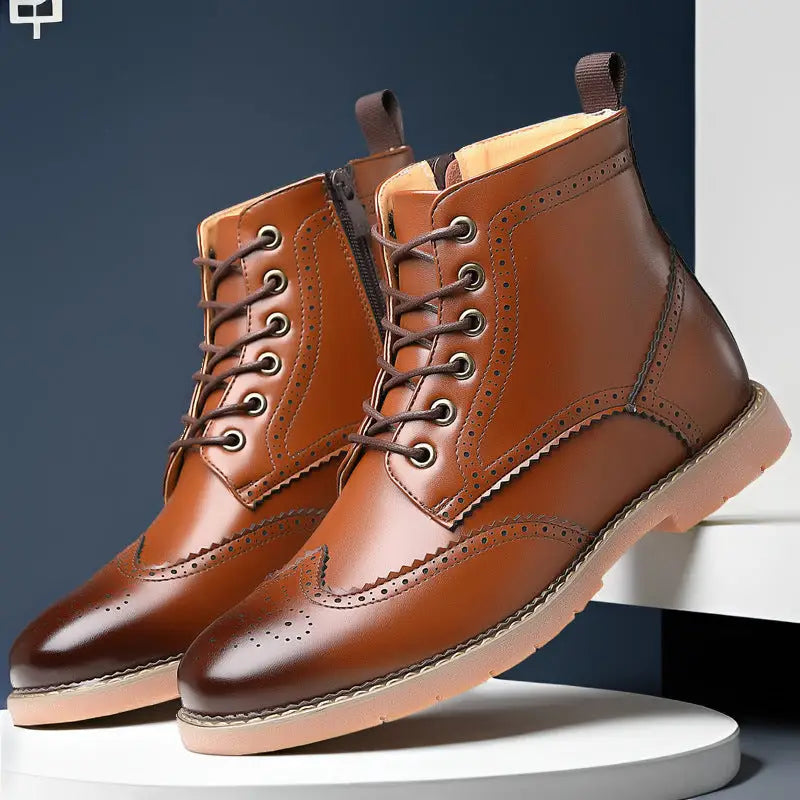 Men’s High-top Business Casual Leather Shoes British Martin Boots - Yellow Brown / 38 - Leather Shoes for men