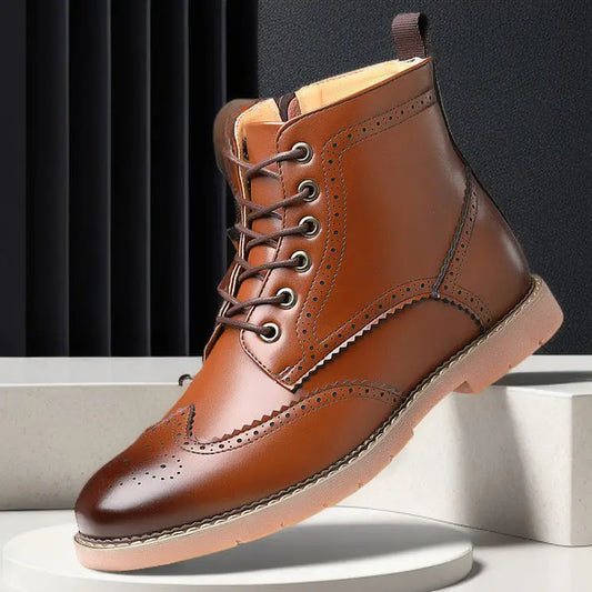 Men’s High-top Business Casual Leather Shoes British Martin Boots - Leather Shoes for men
