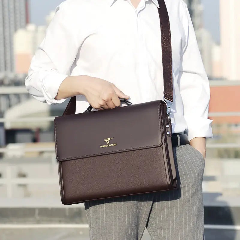 Men’s Horizontal Leather Portable Briefcase - Bags & Luggage - Men’s Bags - Wallets