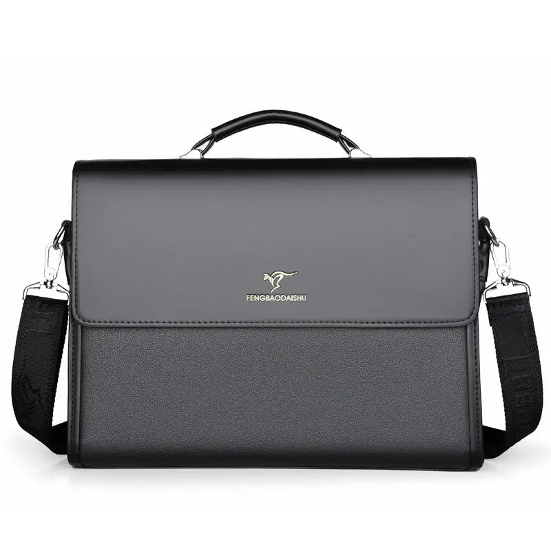 Men’s Horizontal Leather Portable Briefcase - Black - Bags & Luggage - Men’s Bags - Wallets
