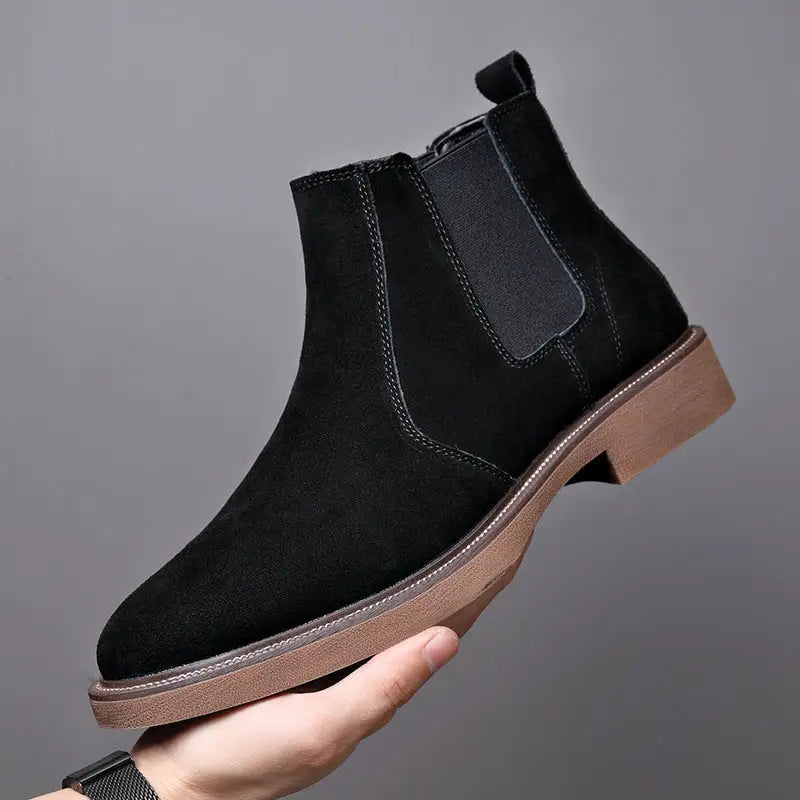 Men’s Suede Leather Autumn And Winter New Fleece-lined Pointed Ankle Boots - 1388 Four Seasons Black / 38 - Leather