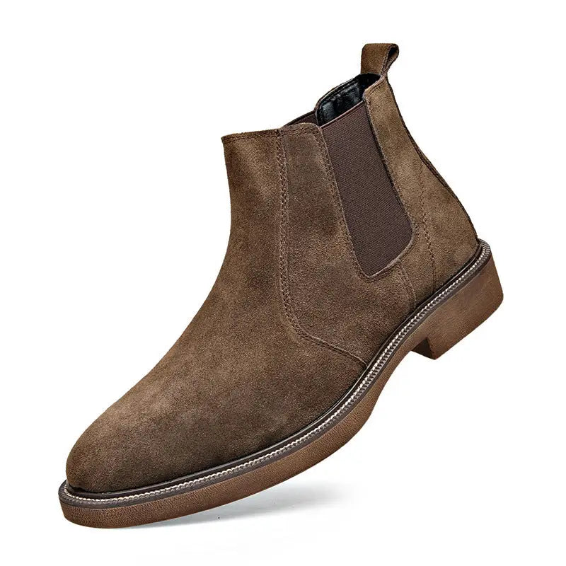 Men’s Suede Leather Autumn And Winter New Fleece-lined Pointed Ankle Boots - Leather Shoes for men