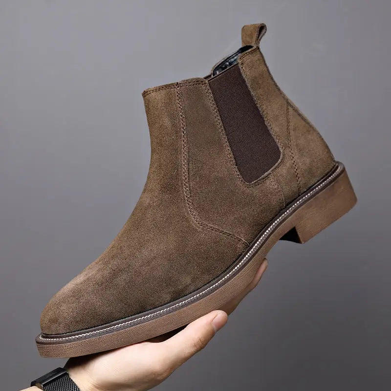 Men’s Suede Leather Autumn And Winter New Fleece-lined Pointed Ankle Boots - 1388 Four Seasons Brown / 38 - Leather