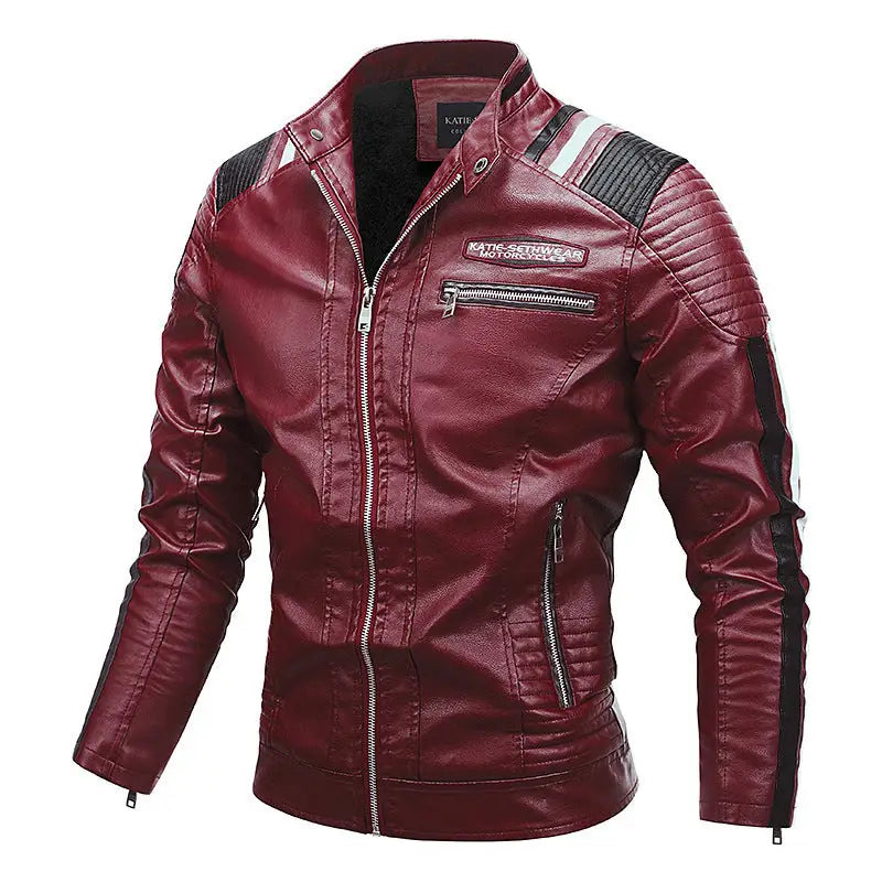 Motorcycle Leather Coat For Men Autumn And Winter New Men - Red / 2XL - Jackets
