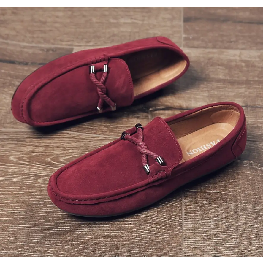 One-legged slippery lazy shoes Loafers - Red / 39 - Leather Shoes for men
