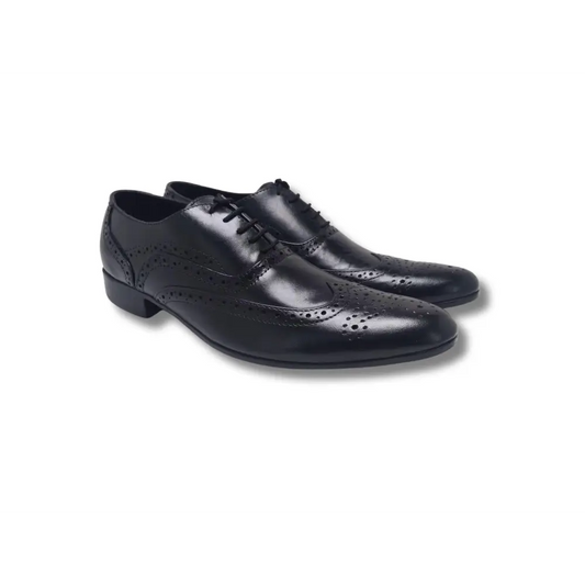 Oxford Genuine Leather Shoes Full Brogue Black - Rambler Shoes FZE