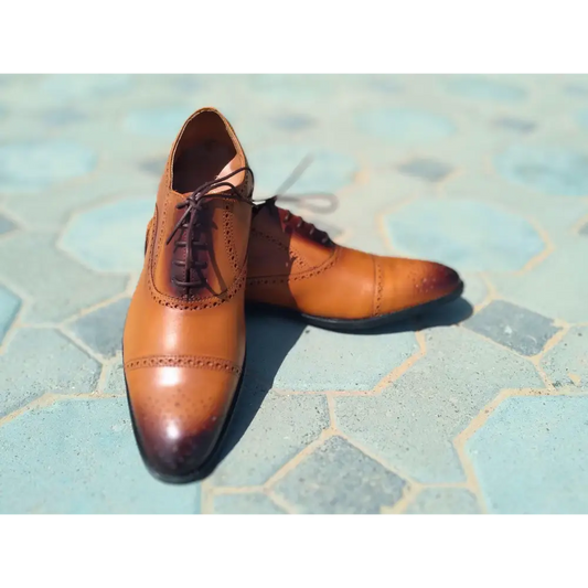 Oxford Shoes Genuine Leather Captoe brogue Brown - Rambler Shoes FZE