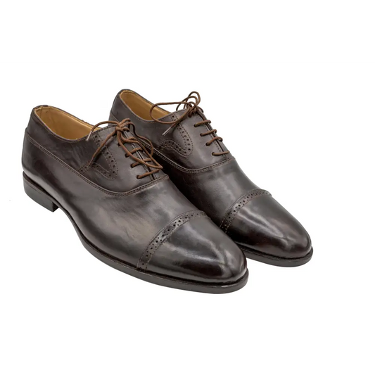 Oxford Shoes Genuine Leather Captoe semi brogue Black - Rambler Shoes FZE