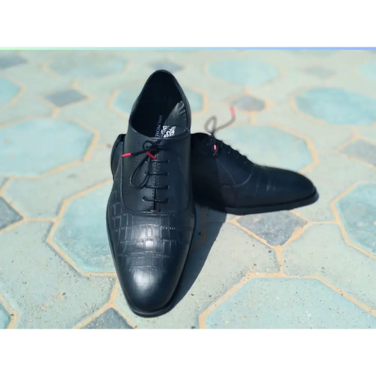 Oxford Shoes Genuine Leather Plain toe Black - Rambler Shoes FZE