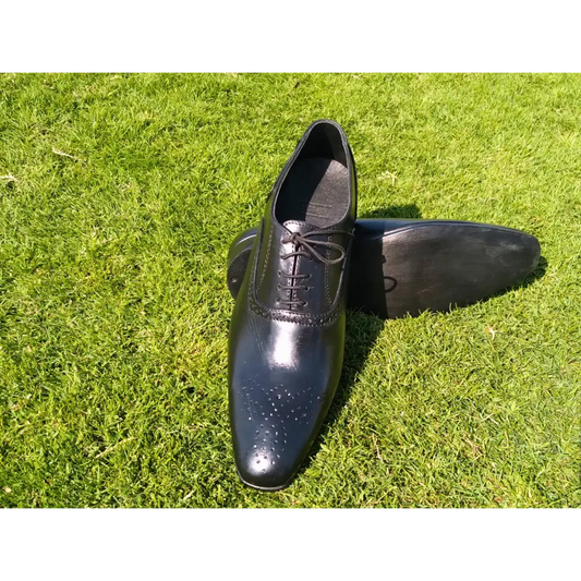 Oxford Shoes Genuine Leather Plaintoe Full brogue Black - Rambler Shoes FZE