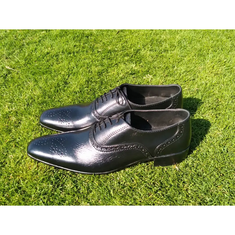 Oxford Shoes Genuine Leather Plaintoe Full brogue Black - Rambler Shoes FZE