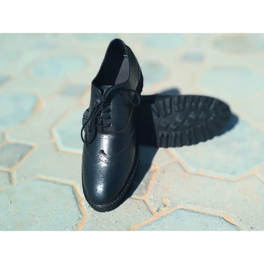 Oxford Shoes Genuine Leather Wingtoe Full brogue Black EVA Sole - Rambler Shoes FZE