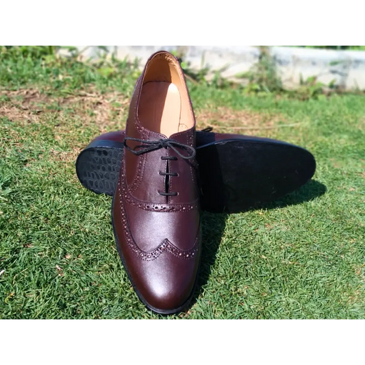 Oxford Shoes Genuine Leather Wingtoe Full brogue Brown - Rambler Shoes FZE