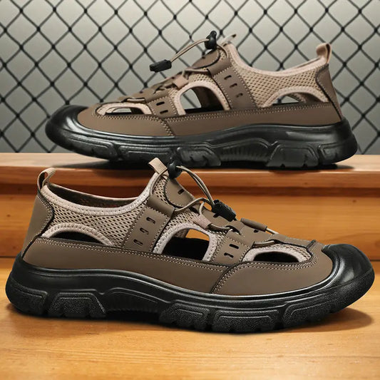Summer Beach Hole Wading Rotating Button Sandals Men’s Casual Shoes - Leather Shoes for men