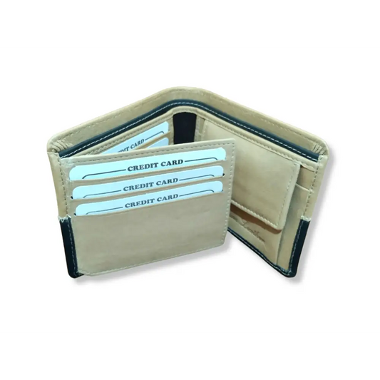 Wallet : Beige-Black Leather Wallet - Rambler Shoes FZE