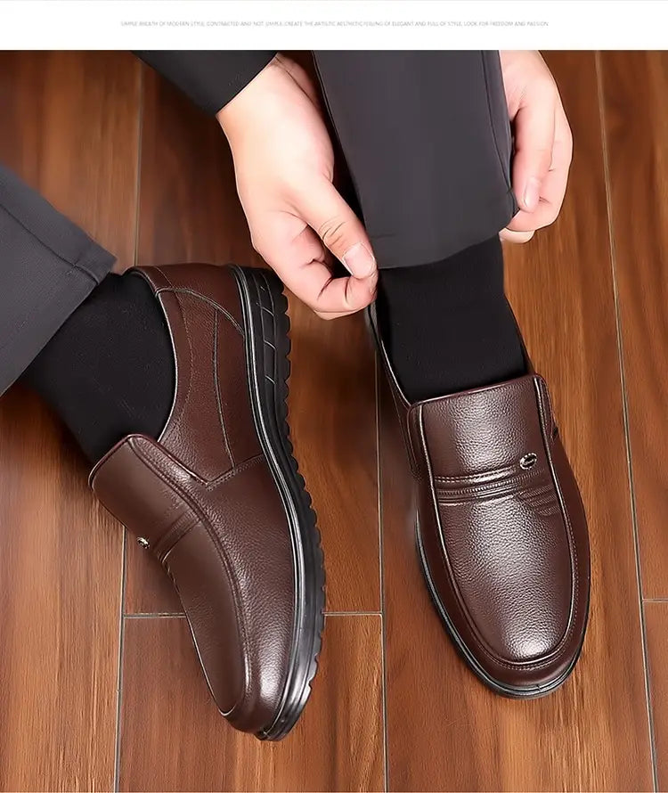 First Layer Cowhide Men’s Business Casual Non-slip Soft Leather Soft Sole Loafer Shoes Dubai
