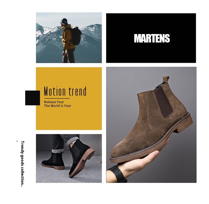 Men’s Suede Leather Autumn And Winter New Fleece-lined Pointed Ankle Boots