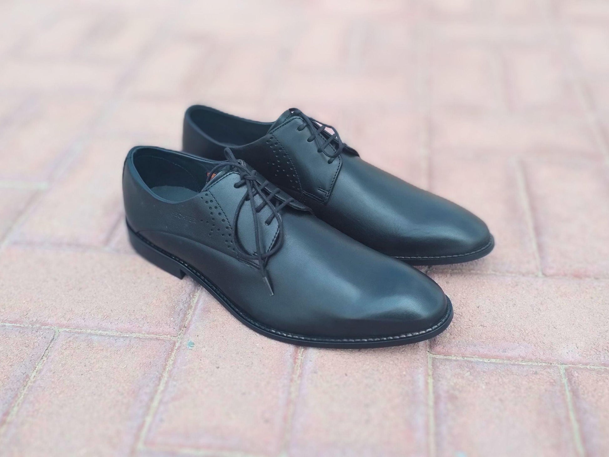 Derby Shoes Genuine Leather Plane Toe Black - Rambler Shoes FZE