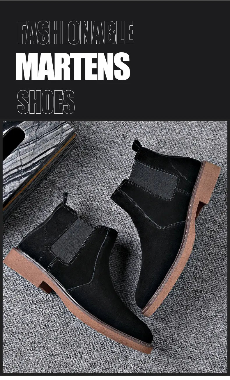 Men’s Suede Leather Autumn And Winter New Fleece-lined Pointed Ankle Boots
