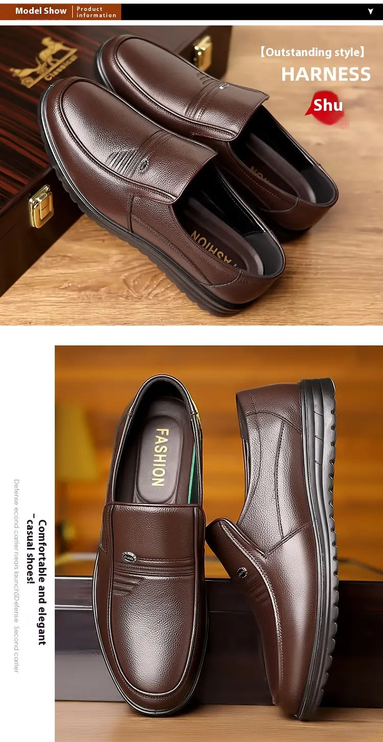 First Layer Cowhide Men’s Business Casual Non-slip Soft Leather Soft Sole Loafer Shoes Dubai