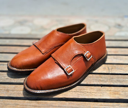 Double Strap Shoes Genuine Leather Plain toe Brown