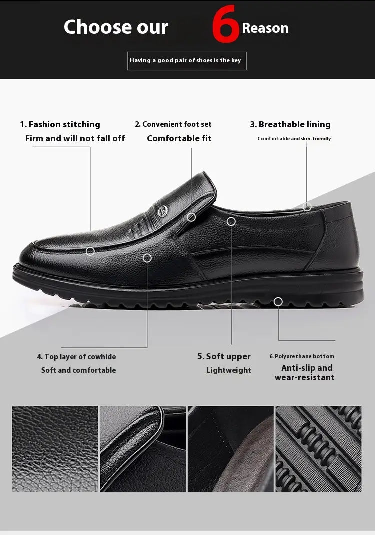 First Layer Cowhide Men’s Business Casual Non-slip Soft Leather Soft Sole Loafer Shoes Dubai