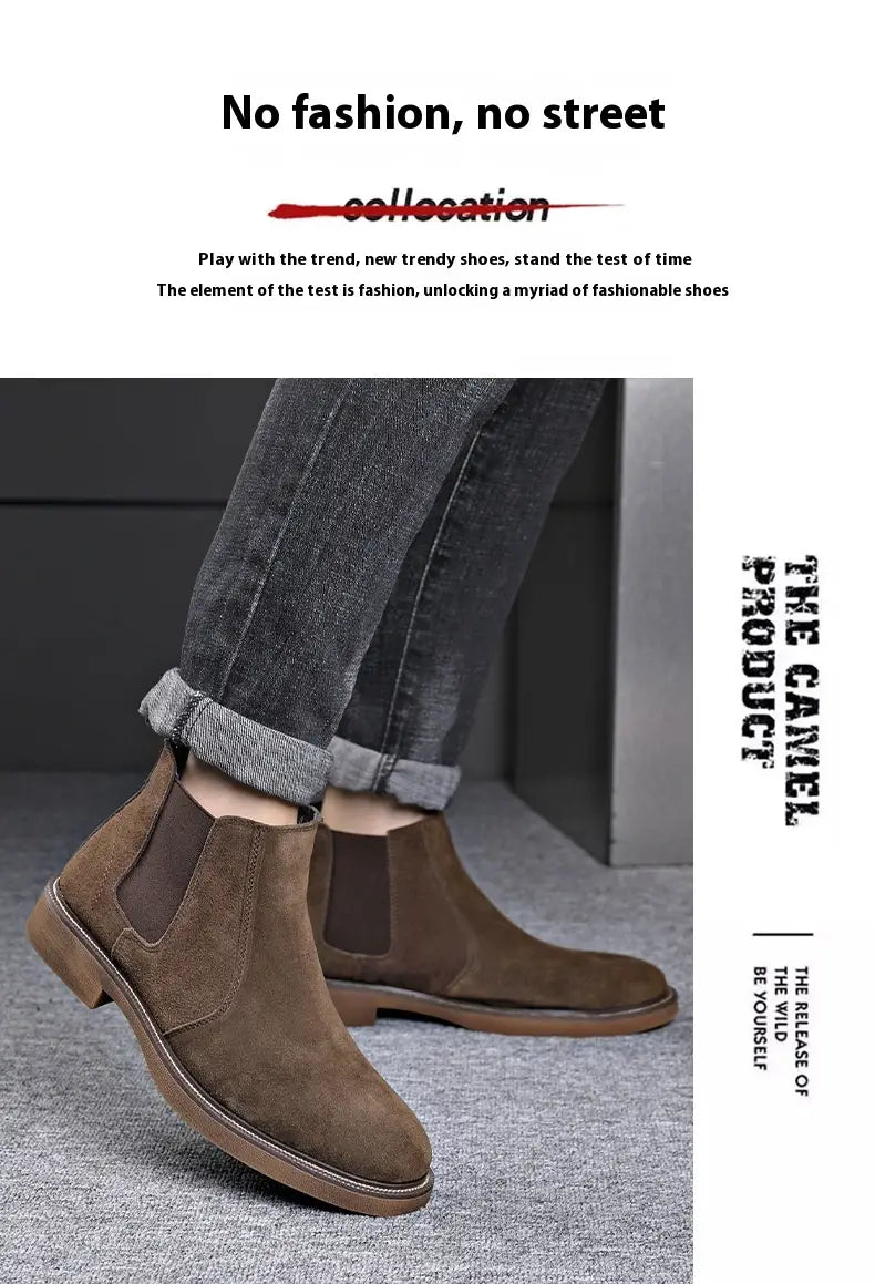 Men’s Suede Leather Autumn And Winter New Fleece-lined Pointed Ankle Boots
