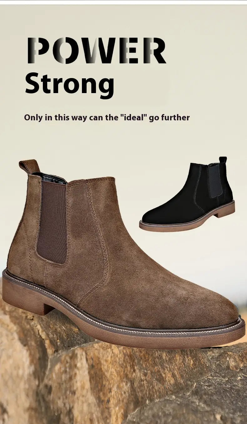 Men’s Suede Leather Autumn And Winter New Fleece-lined Pointed Ankle Boots