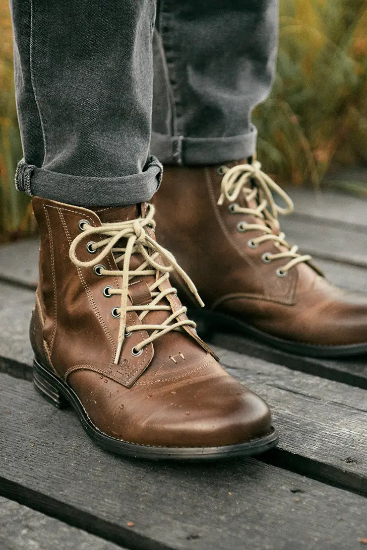 Men Cowboy Boots Retro Lace-up Martin Boot Round Toe Low Heel Shoes