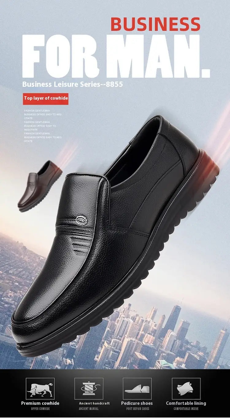 First Layer Cowhide Men’s Business Casual Non-slip Soft Leather Soft Sole Loafer Shoes Dubai