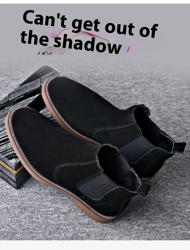 Men’s Suede Leather Autumn And Winter New Fleece-lined Pointed Ankle Boots