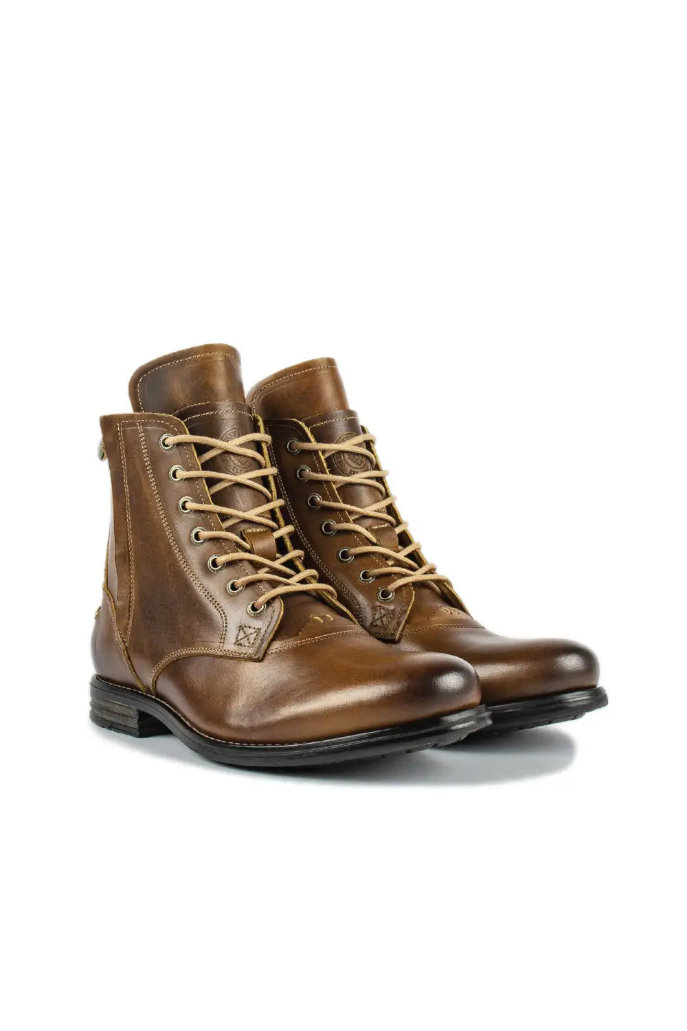 Men Cowboy Boots Retro Lace-up Martin Boot Round Toe Low Heel Shoes