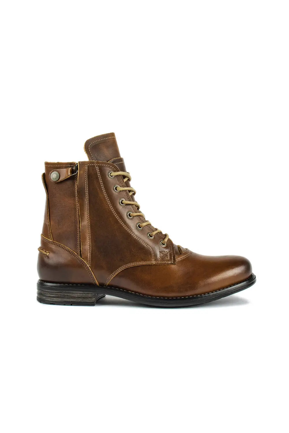 Men Cowboy Boots Retro Lace-up Martin Boot Round Toe Low Heel Shoes