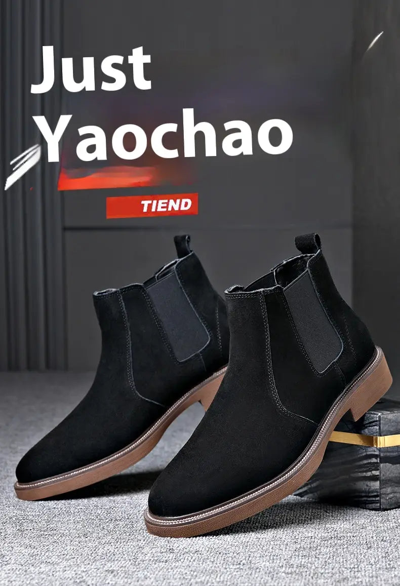 Men’s Suede Leather Autumn And Winter New Fleece-lined Pointed Ankle Boots