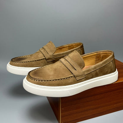 Casual Men's Genuine Retro Soft Bottom Calf Leather Shoes_Loafer