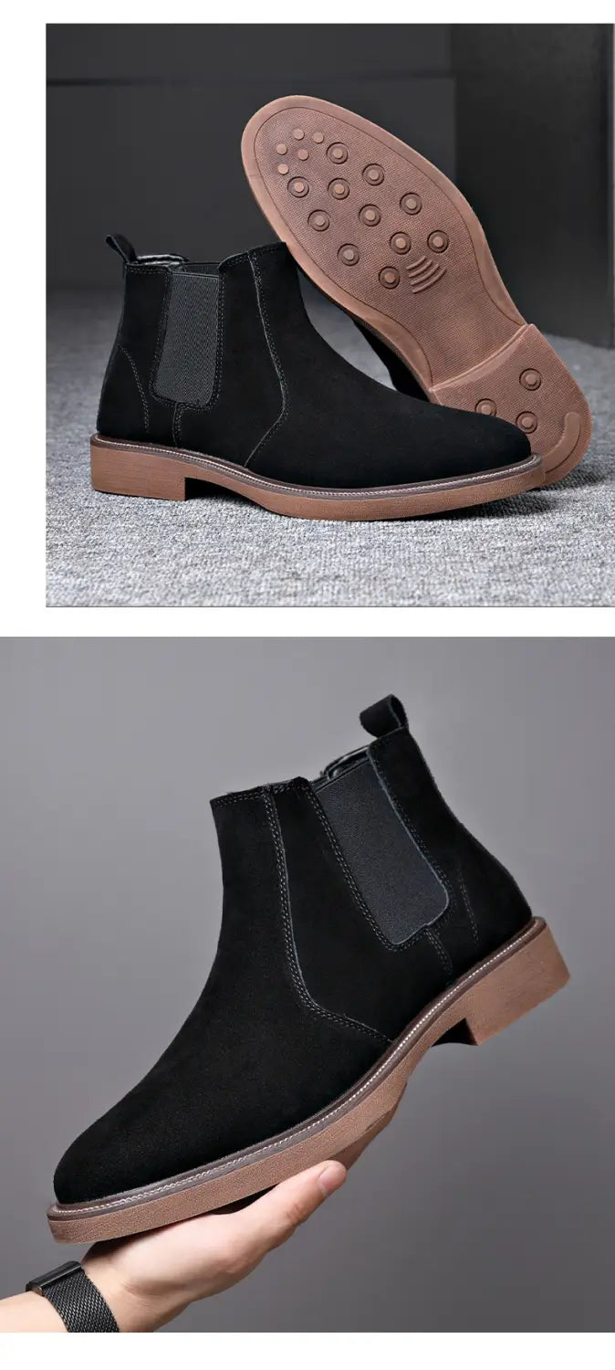 Men’s Suede Leather Autumn And Winter New Fleece-lined Pointed Ankle Boots