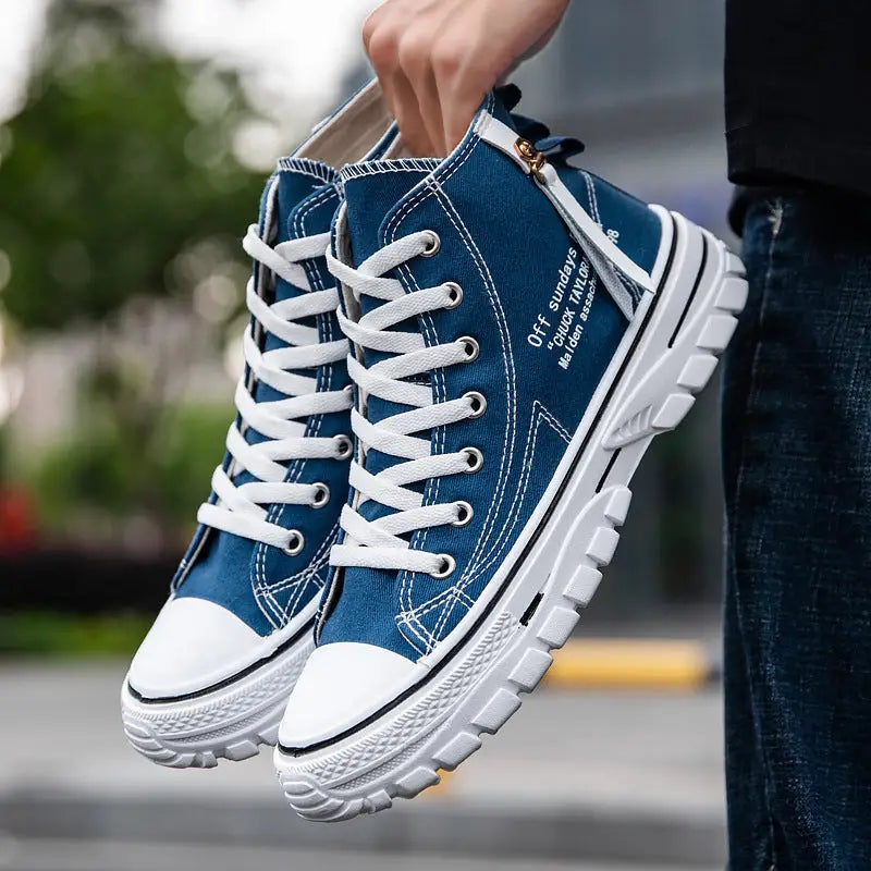Breathable High-Top Casual Men’s Canvas Shoes Sneaker - Blue / 39 - Leather Shoes for men
