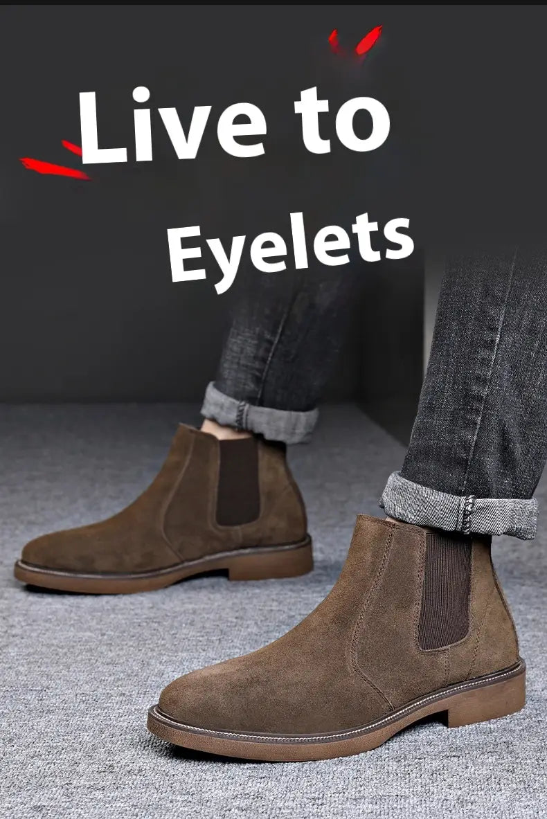 Men’s Suede Leather Autumn And Winter New Fleece-lined Pointed Ankle Boots