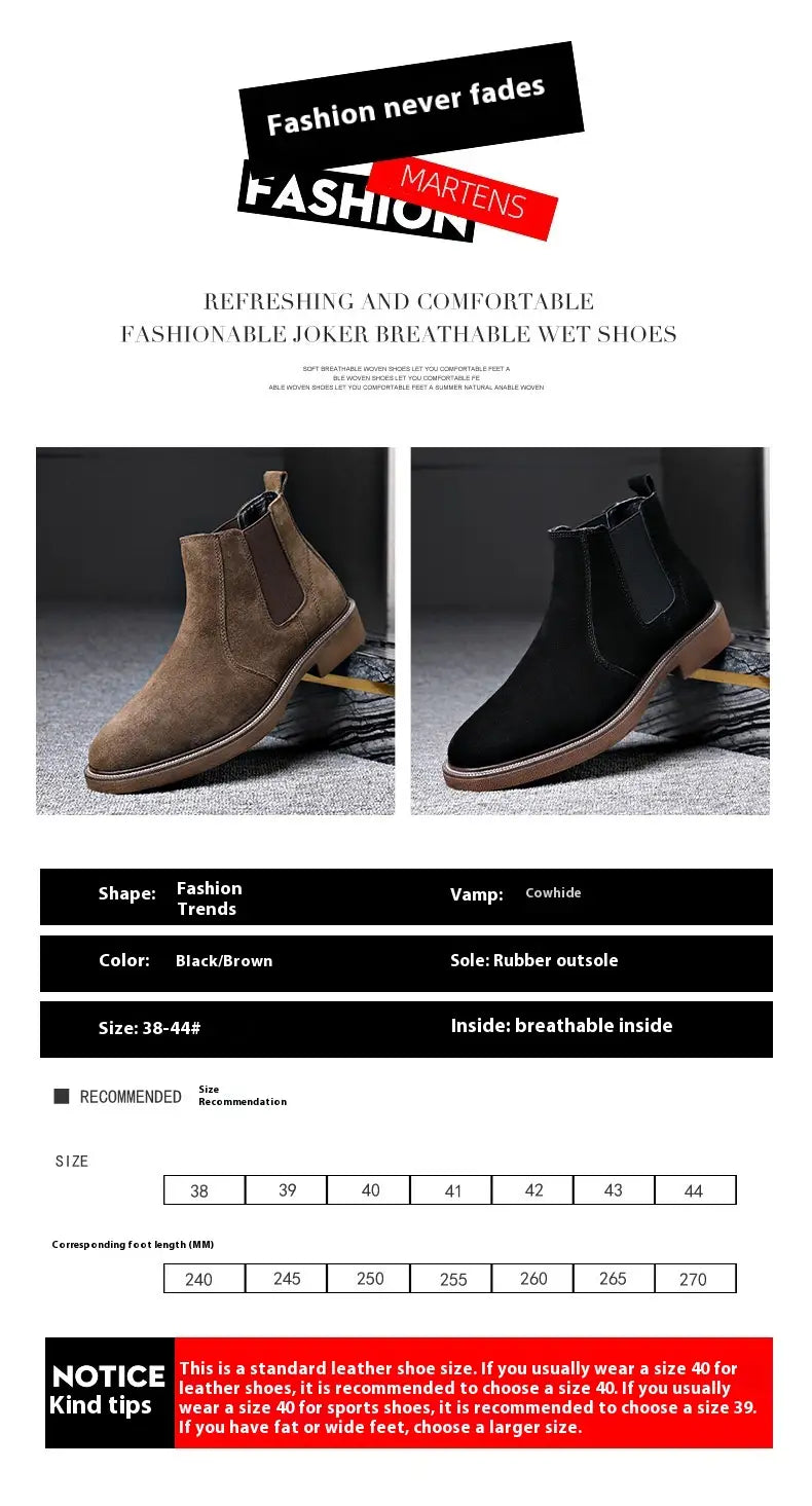 Men’s Suede Leather Autumn And Winter New Fleece-lined Pointed Ankle Boots