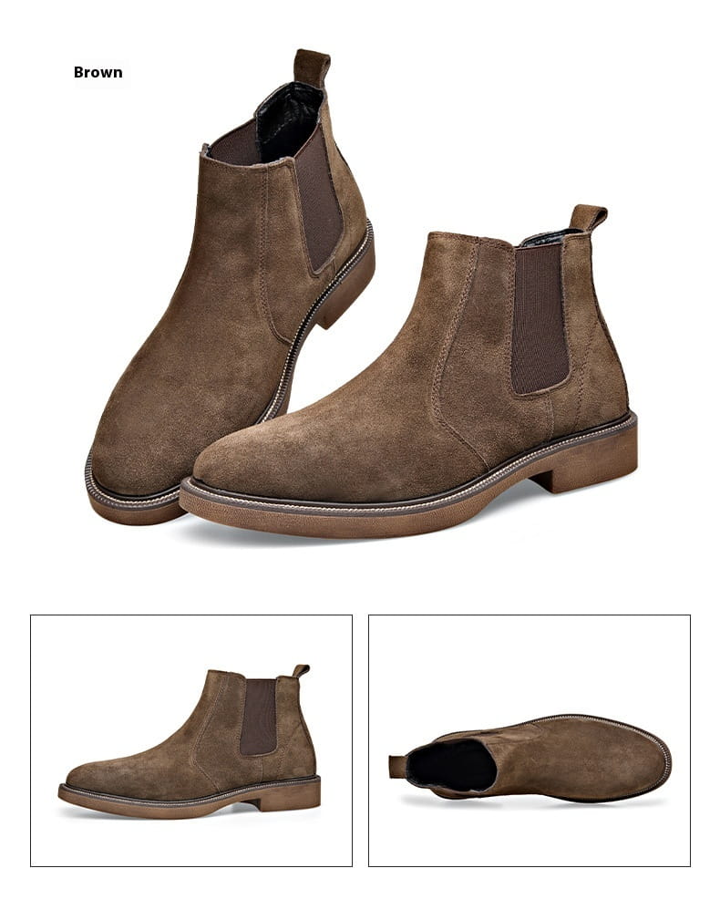 Men’s Suede Leather Autumn And Winter New Fleece-lined Pointed Ankle Boots