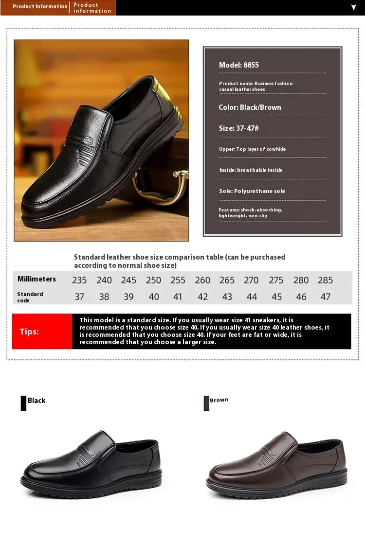 First Layer Cowhide Men’s Business Casual Non-slip Soft Leather Soft Sole Loafer Shoes Dubai